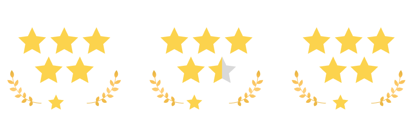 価格満足度 星5・配信の手軽さ 星4.5・サポート満足度 星5（5段階評価）